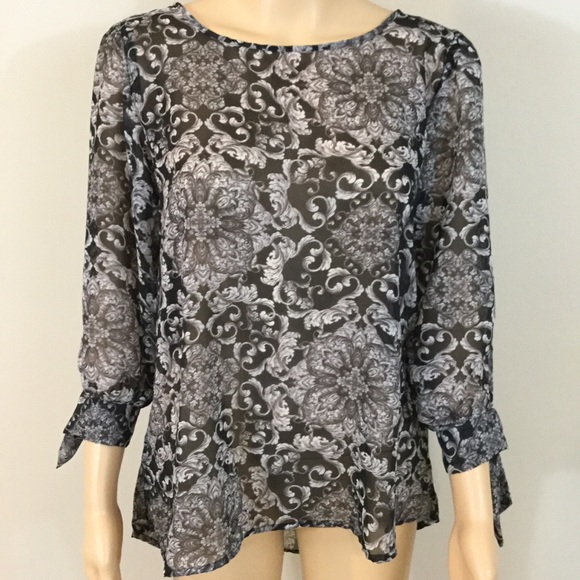 bobeau Tops - Bobeau Baroque Print Sheer Chiffon Blouse